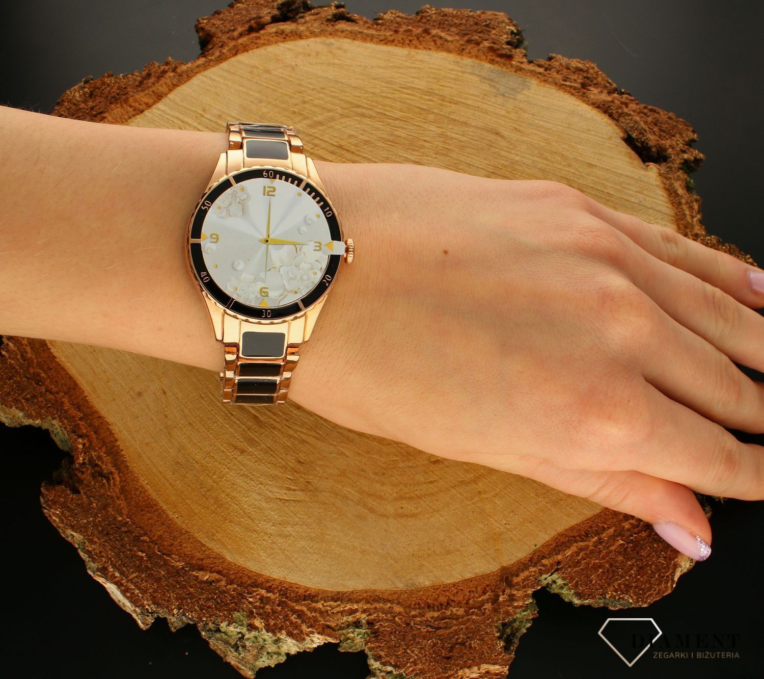 Smartwatch damski Rubicon Różowe złoto z czarnymi dodatkami RNCE82 Czarny (1).jpg